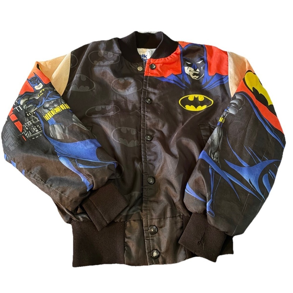 Chalk Line Vintage‎ Batman Jacket Kids 10/12 Black Satin Bomber Superhero Rare